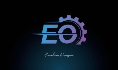 Yaratıcı EO Gear Füzyon Logosu Endüstriyel Teknoloji İlhamlı Harf İşaretli Teknoloji ve Mühendislik Markaları Tasarımı.