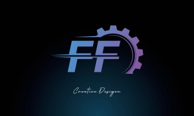 Yaratıcı FF Gear Füzyon Endüstriyel Logosu Fütüristik Endüstriyel Mektup İşaretli Teknoloji ve Mühendislik Markaları Tasarımı.