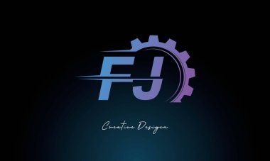 Yaratıcı FJ Gear Füzyon Logosu Endüstriyel Teknoloji İlhamlı Harf İşareti Teknoloji ve Mühendislik Markaları Tasarımı.
