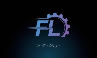 Yaratıcı FL Gear Füzyon Logosu Endüstriyel Teknoloji İlhamlı Harf İşaretli Teknoloji ve Mühendislik Markaları Tasarımı.