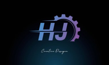 Yaratıcı HJ Gear Füzyon Logosu Endüstriyel Teknoloji İlhamlı Harf İşareti Teknoloji ve Mühendislik Markaları Tasarımı.