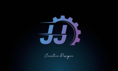 Yaratıcı JJ Gear Füzyon Logosu Endüstriyel Teknoloji İlhamlı Harf İşareti Teknoloji ve Mühendislik Markaları Tasarımı.