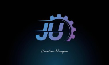 Yaratıcı JU Gear Füzyon Logosu Endüstriyel Teknoloji İlhamlı Harf İşareti Teknoloji ve Mühendislik Markaları Tasarımı.