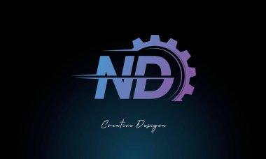 Yaratıcı ND Gear Füzyon Logosu Endüstriyel Teknoloji İlhamlı Harf İşareti Teknoloji ve Mühendislik Markaları Tasarımı.