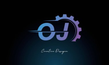Yaratıcı OJ Gear Füzyon Logosu Endüstriyel Teknoloji İlhamlı Harf İşaretli Teknoloji ve Mühendislik Markaları Tasarımı.