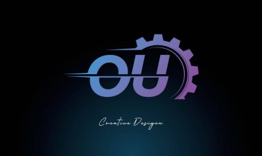 Yaratıcı OU Gear Füzyon Endüstriyel Logosu Fütüristik Endüstriyel Mektup İşaretli Teknoloji ve Mühendislik Markaları Tasarımı.