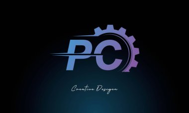 Yaratıcı PC Gear Füzyon Logosu Endüstriyel Teknoloji İlhamlı Harf İşaretli Teknoloji ve Mühendislik Markaları Tasarımı.