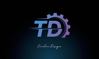 Yaratıcı TD Gear Füzyon Logosu Endüstriyel Teknoloji İlhamlı Harf İşareti Teknoloji ve Mühendislik Markaları Tasarımı.