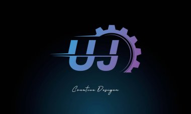 Yaratıcı UJ Gear Füzyon Logosu Endüstriyel Teknoloji İlhamlı Harf İşareti Teknoloji ve Mühendislik Markaları Tasarımı.