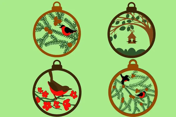 Christmas Ornaments Digital Multilayer Layout Files Specially Prepared Laser Cut — Stock Vector