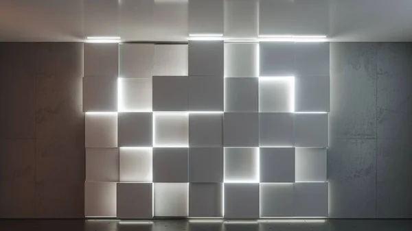 明るいキューブ形状と具体的な表面の近代的な壁と空のロフト室内 抽象建築インテリア 3Dレンダリング — ストック写真