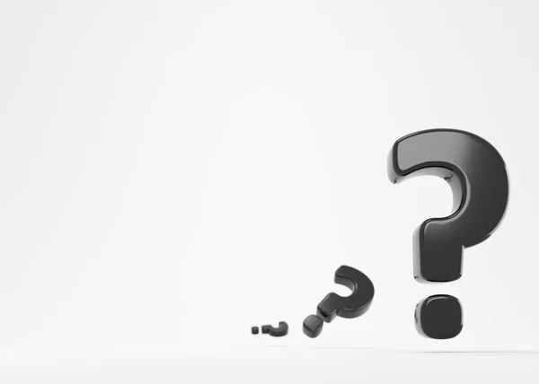 Black Question Marks Perspective White Studio Background Rendering — Stock Photo, Image
