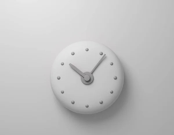 Relógio Parede Branco Com Design Minimalista Uma Parede Branca Renderização — Fotografia de Stock