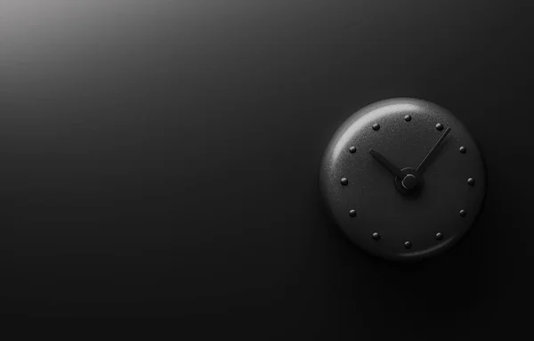 Relógio Parede Preto Com Design Minimalista Uma Parede Preta Renderização — Fotografia de Stock