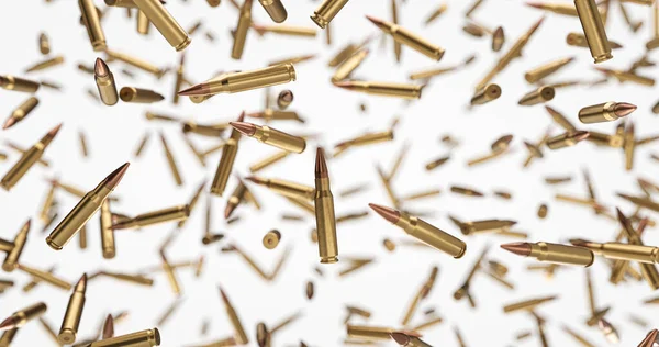 Lot Rifle Bullets Floating Zero Gravity White Background Rendering — Stock Photo, Image