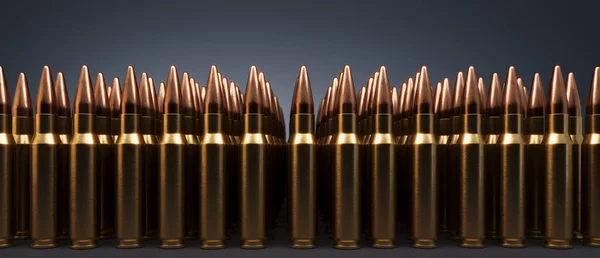Wide Rows Rifle Bullets Closeup Shot Rendering — Stock Photo, Image