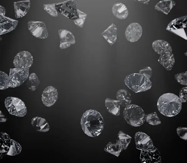Abstracte Achtergrond Van Vallende Diamanten Binnen Achterste Lichtstraal Zwarte Achtergrond Rechtenvrije Stockfoto's