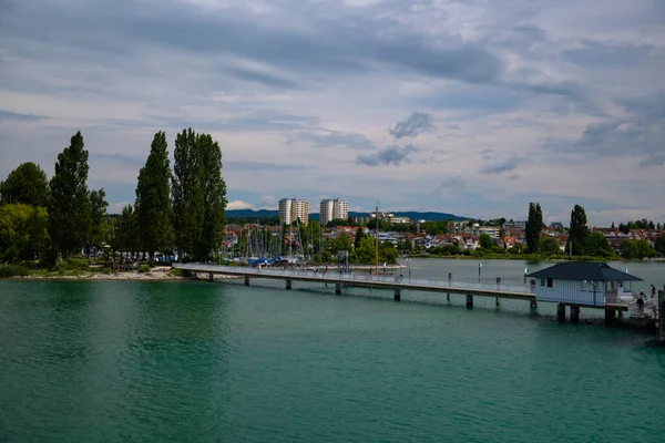 Lake Constance Kikötő Jachtok Nagy Hegyek — Stock Fotó