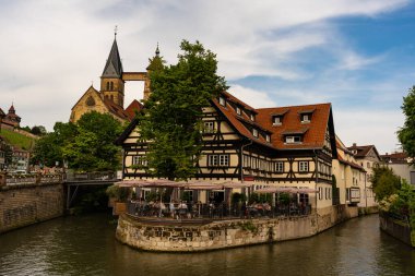 Esslingen, eski kasaba, şehir manzarası, şehir manzarası, Almanya, yaz, şehir merkezi, nehir, su.