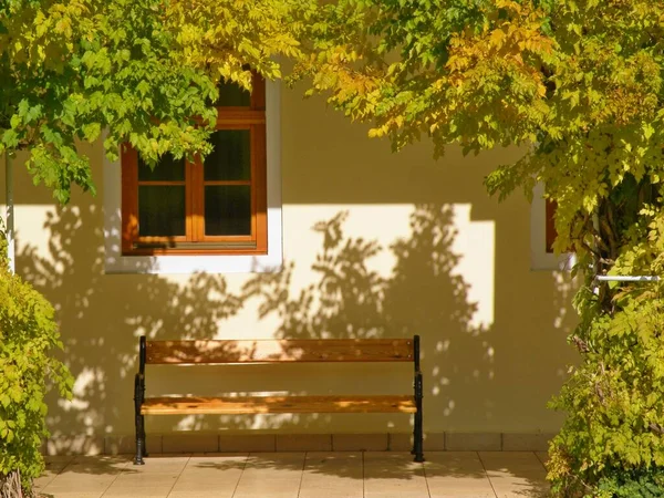 Autumn Atmosphere House Ancient Window Bench Shadow Play Wall Yellowing Obraz Stockowy