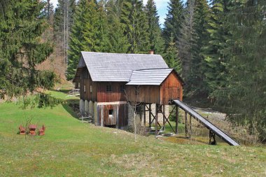 Skanzen Vychylovka, Kysuce region, Slovakia. An old mill with a saw from the beginning of the 20th century.