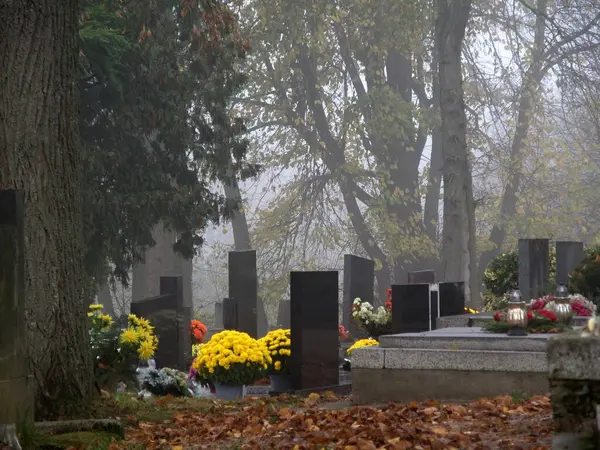 Jesienny Dzień Cmentarzu Słowacja Europa Obrazy Stockowe bez tantiem