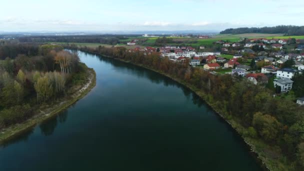 Anténa Vodní Elektrárny Řeky Enns Mezi Horním Rakouskem Dolním Rakouskem — Stock video
