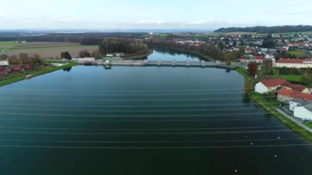 Vízerőmű Antennája Enns Folyónál Felső Ausztria Alsó Ausztria Között Kiváló — Stock videók