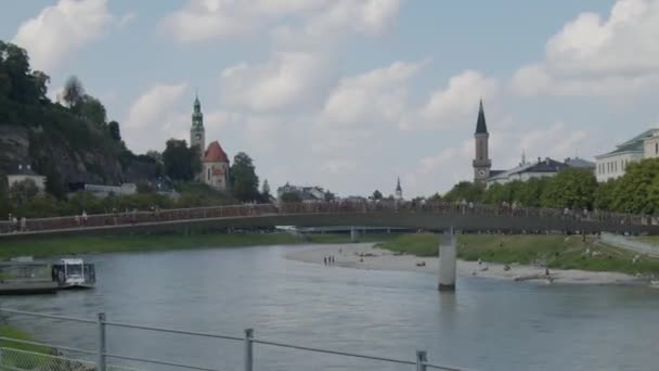 Time Lapse Salzburg Feingold Steg Salzach River High Quality Footage — Stock Video