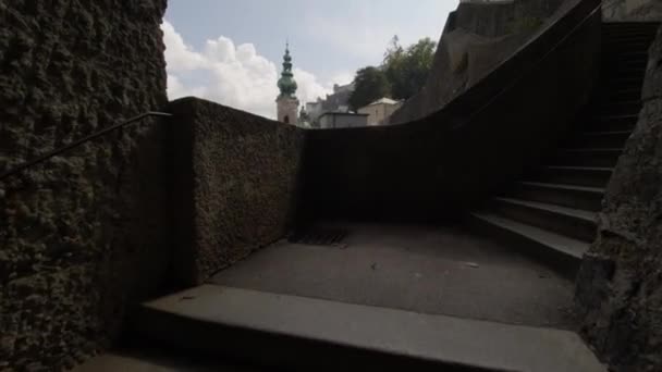Quartier Église Salzbourg Avec Cloches Midi Images Haute Qualité — Video