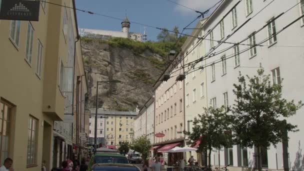 Moenchsberg Modern Sanat Müzesi Manzaralı Salzburg Caddesi Yüksek Kalite Görüntü — Stok video