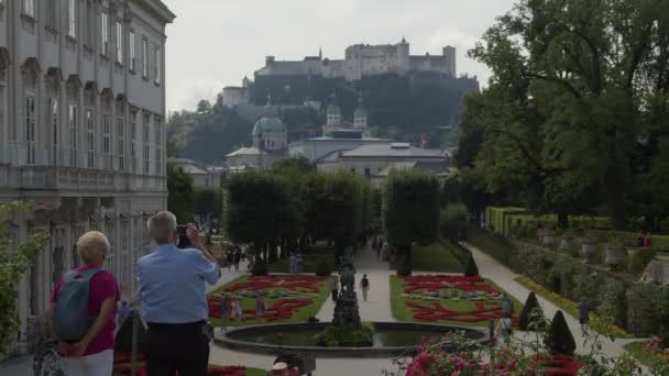 Знаменитий Вид Замок Зальцбург Мірабель Фортецю Собор Кадри Високої Якості — стокове відео