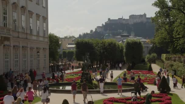 Beroemd Uitzicht Salzburg Mirabell Kasteel Naar Fort Kathedraal Hoge Kwaliteit — Stockvideo