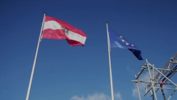 Bandeiras Áustria União Europeia Embaixada Austríaca Imagens Alta Qualidade — Vídeo de Stock
