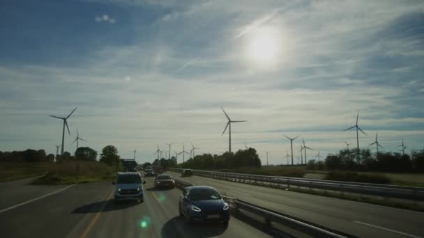 Wind Turbines Next Highway High Quality Footage — Stock Video