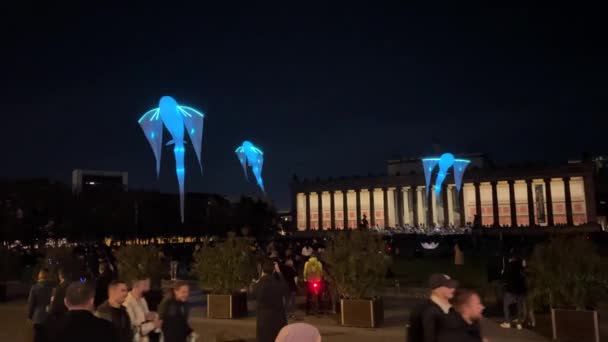 Latające Zwierzęta Artystyczne Berlińskim Festiwalu Świateł Wysokiej Jakości Materiał — Wideo stockowe