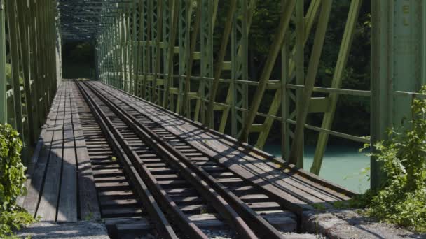 Železniční Trať Přes Historický Kovový Most Vysoce Kvalitní Záběry — Stock video
