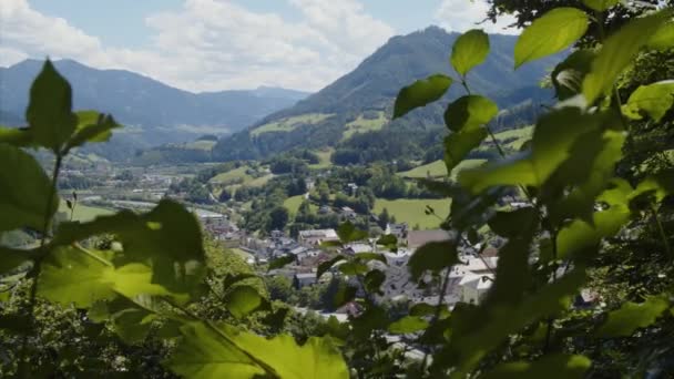Krásné Vesnické Centrum Alpském Údolí Salcburku Rakousko Vysoce Kvalitní Záběry — Stock video