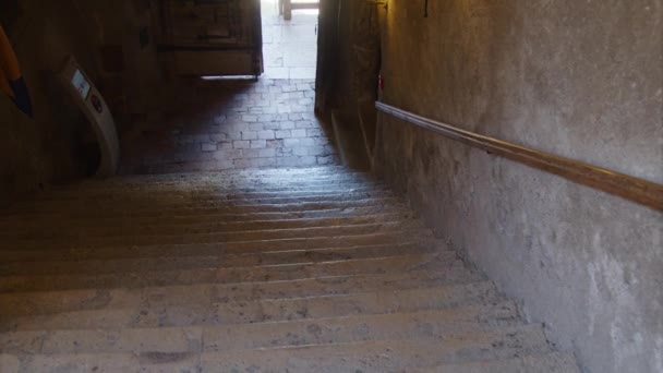Descending Stairs Medieval Castle Hohenwerfen Salzburg High Quality Footage — Stock Video