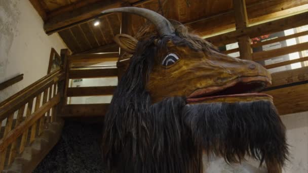 头戴角和胡须的山羊头 象征着魔法和华丽 高质量的4K镜头 — 图库视频影像