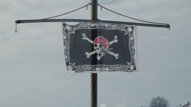 Bandeira Pirata Preta Mastro Imagens Alta Qualidade — Vídeo de Stock