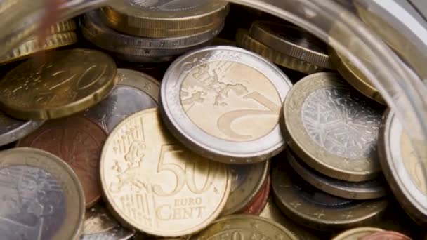 Monety Euro Słoiku Oszczędnościowym Zamknąć Wysokiej Jakości Materiał — Wideo stockowe