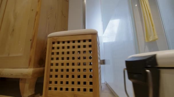 洗濯箱とゴミ箱は浴室にあります 高品質4K映像 — ストック動画