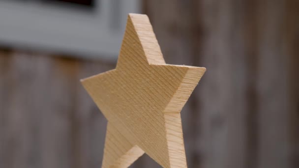 Estrela Madeira Natal Decoração Rotativa Imagens Alta Qualidade — Vídeo de Stock
