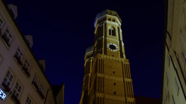 Frauenkirche München Bayern Bei Nacht Hochwertiges Filmmaterial — Stockvideo