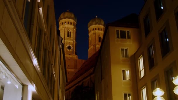 Frauenkirche Monaco Baviera Notte Filmati Alta Qualità — Video Stock