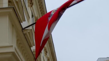 Avusturya bayrağı Viyana Himmelpfortgasse caddesinde maliye bakanlığında, tarihi eski kentte. Yüksek kalite 4k görüntü
