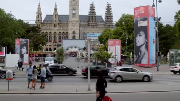 Viena Rathaus Tráfico Ringstrasse Imágenes Alta Calidad — Vídeo de stock