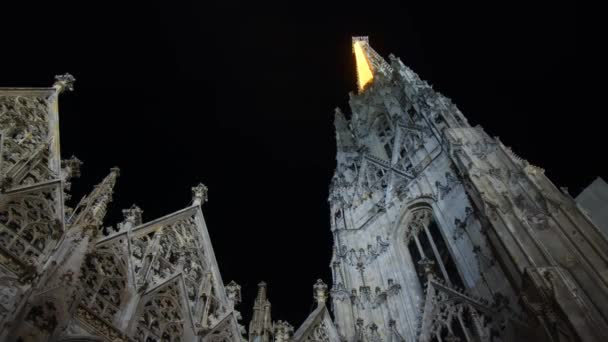 Stephens Torre Catedral Com Escada Iluminada Noite Imagens Alta Qualidade — Vídeo de Stock