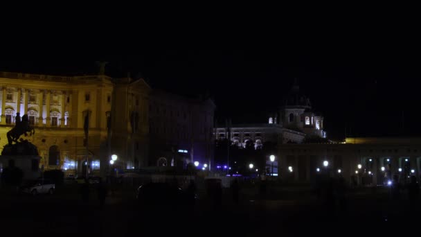 Viena Heldenplatz Con Biblioteca Nacional Por Noche Imágenes Alta Calidad — Vídeos de Stock
